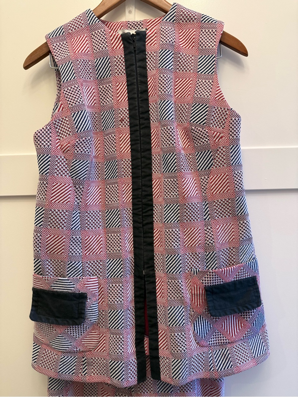 Vtg 60s 70s WORLD Knits 2 Pc Vest & Pants Suit Set Patchwork Mod Flared Sz 12 - Picture 6 of 15